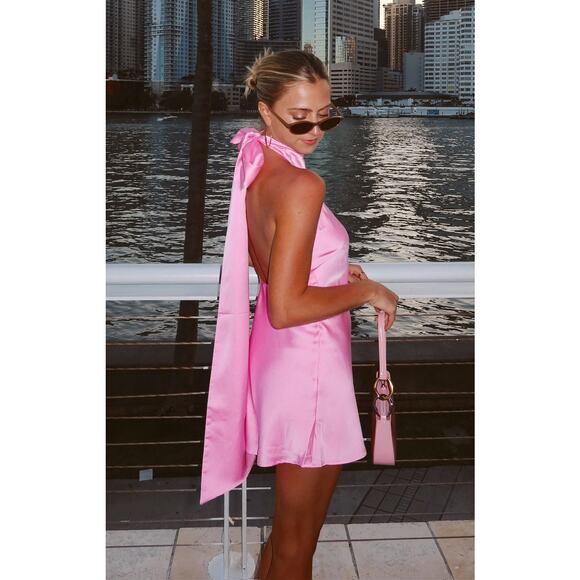 Show Me Your Mumu Lisa Mini Dress in Pink Luxe Satin XL - Picture 2 of 7